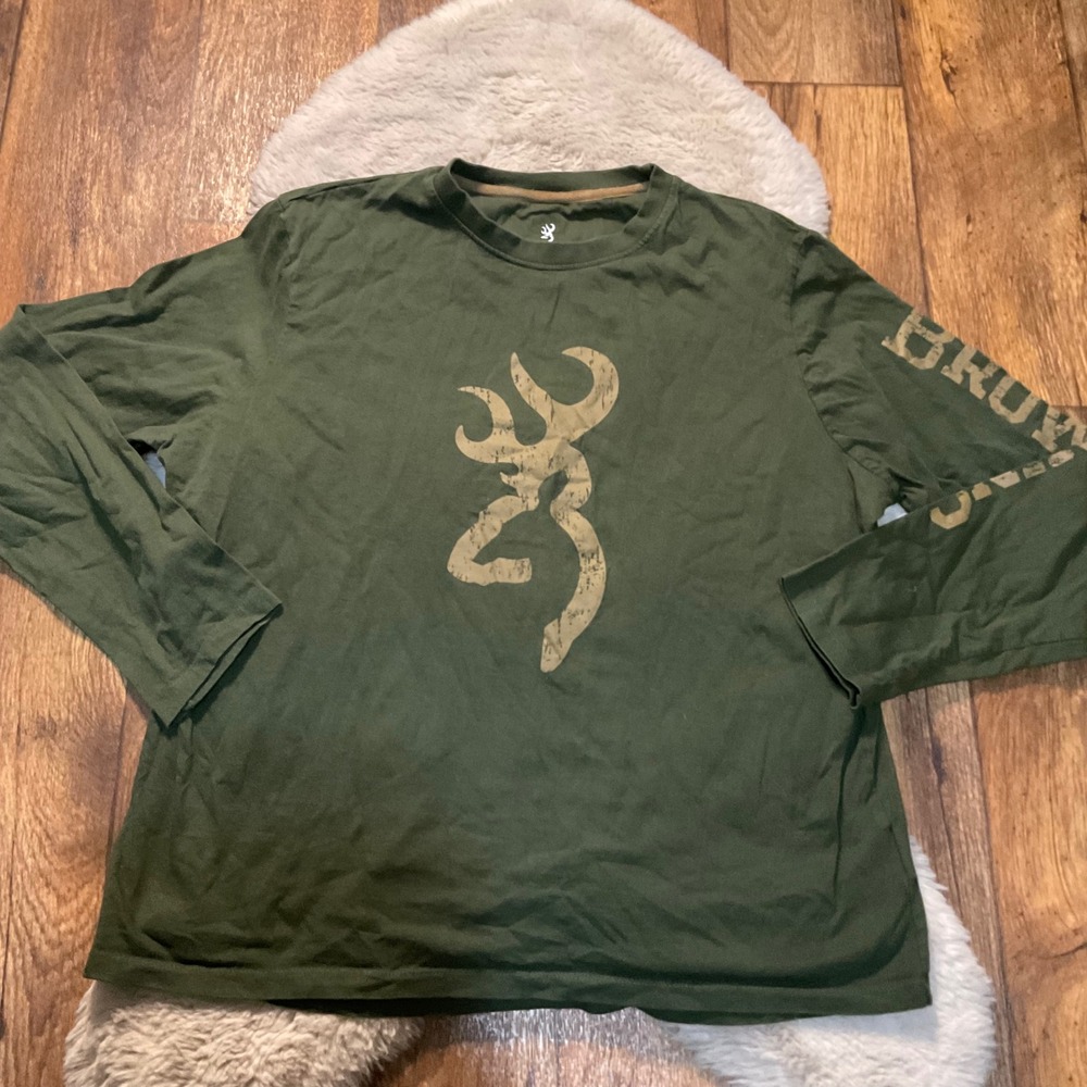 Browning Long Sleeve T Shirt Size XL Olive Green Mens Logo Sleeve